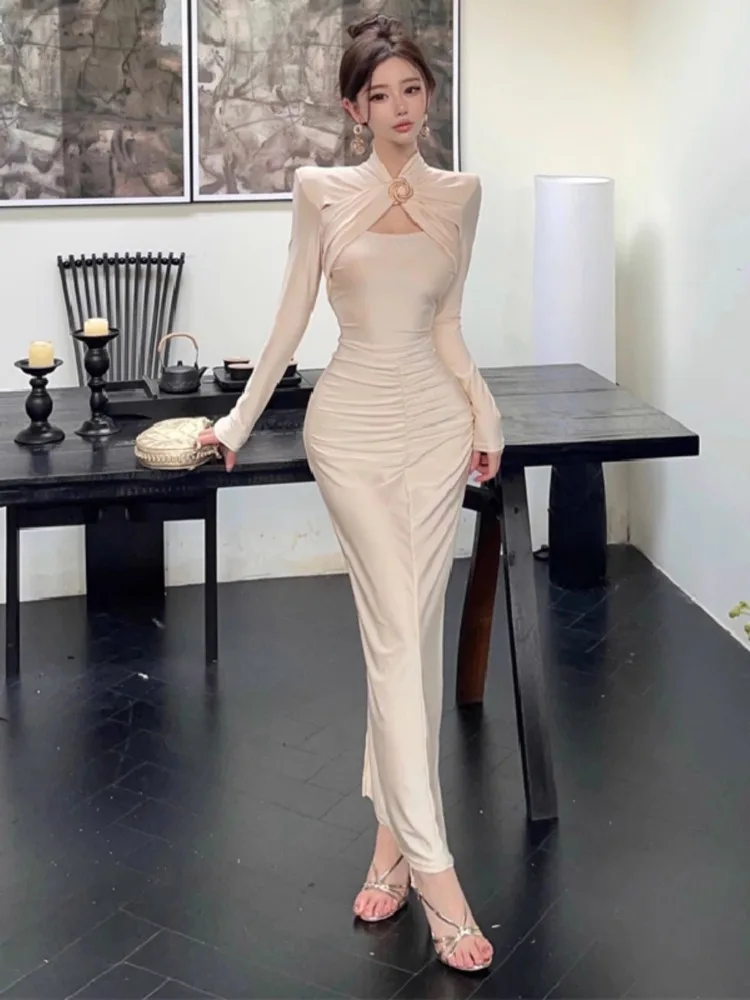 Платье Ezgaga женское с вырезами приталенное элегантное вечернее длинным рукавом