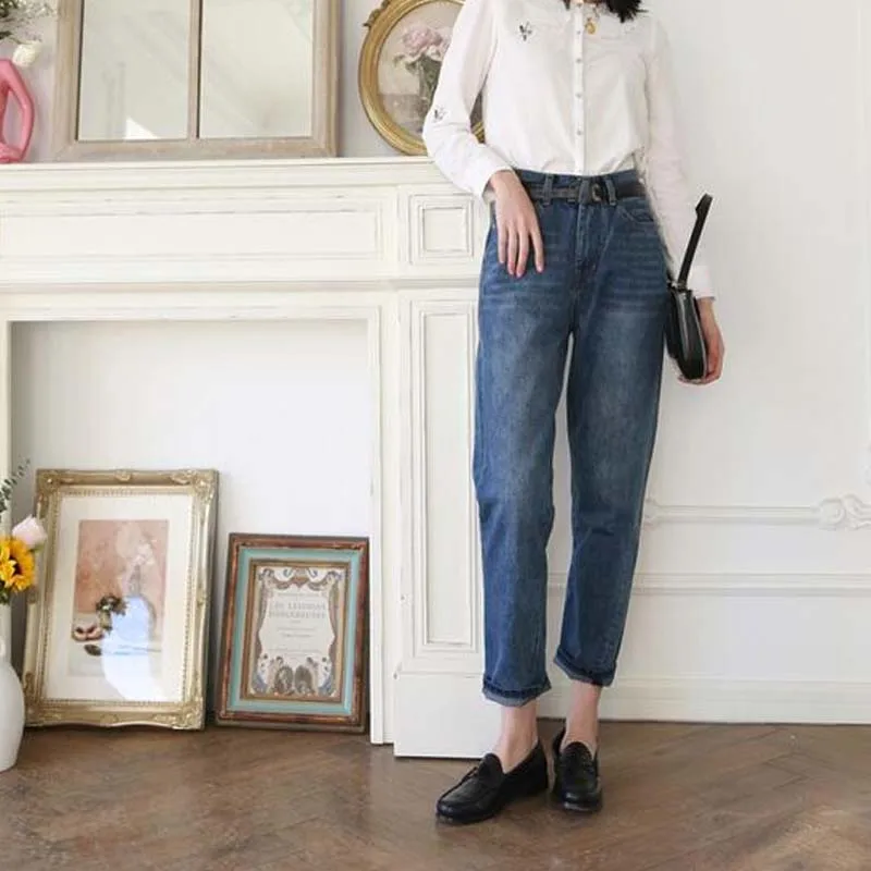 

Women Jeans Asymmetrically Cut Vintage Straight Nine-point Jeans Woman Jeans Pants