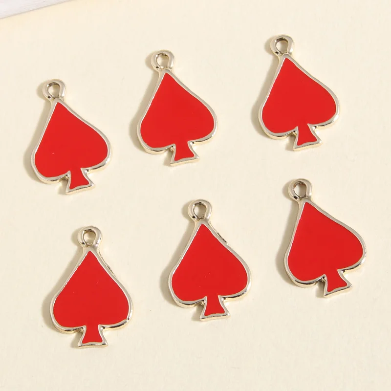 10pcs Gold Color 18x12mm Lovely Enamel Poker Suit Spade Charms Olive Leaf Pendant Fit Necklaces DIY Handmade Jewelry Supplies