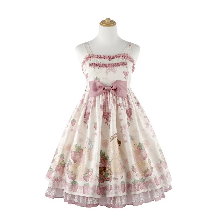 Платье с высокой талией клубничным кроликом-Лолита принтом Jsk милые летние