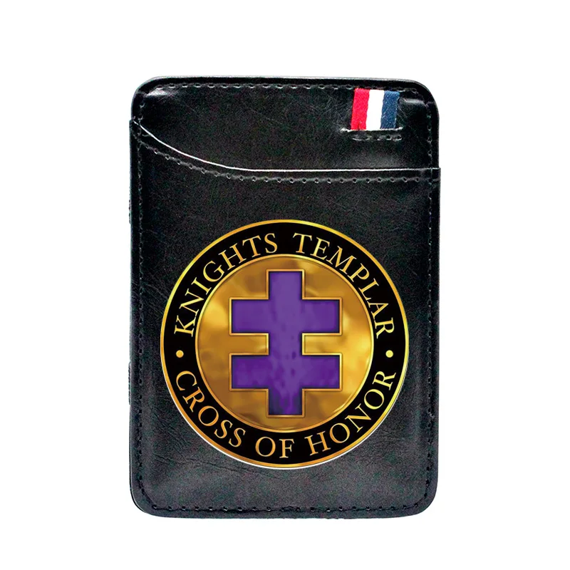 Knights Templar Cross Of Honor Printing Leather Card Wallet Classic Men Women Money Clips Card Purse