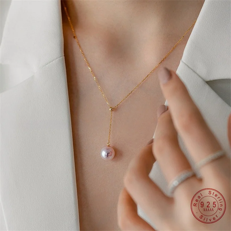 Женское ожерелье из серебра 925 пробы с жемчужной подвеской 18 К