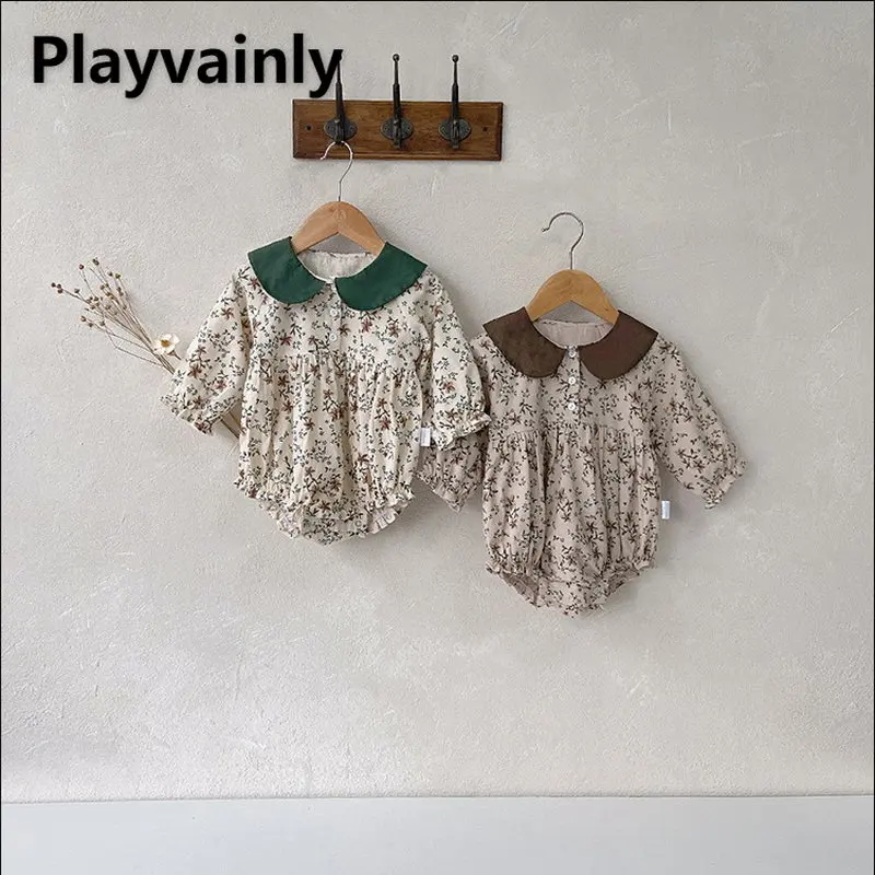 

Baby Clothes Autumn Baby Girl Bodysuit Peter Pan Collar Floral Long Sleeve Jumpsuit Infant Clothes Newborn Outfits E9263