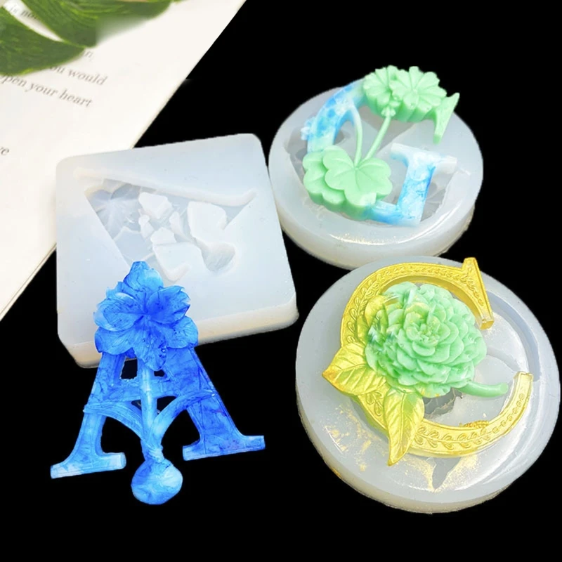 

95AB Special Design Silicone Mold Letter & Flower Mold English Letters Pendant Mold Compatible with Jewelry Making Tool Party