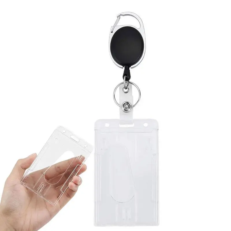 

Clear Card Holders 2 Card Badge Holder Cards Sleeve With Thumb Slot Hard Transparent Case Protector For School IDs Credit Cards