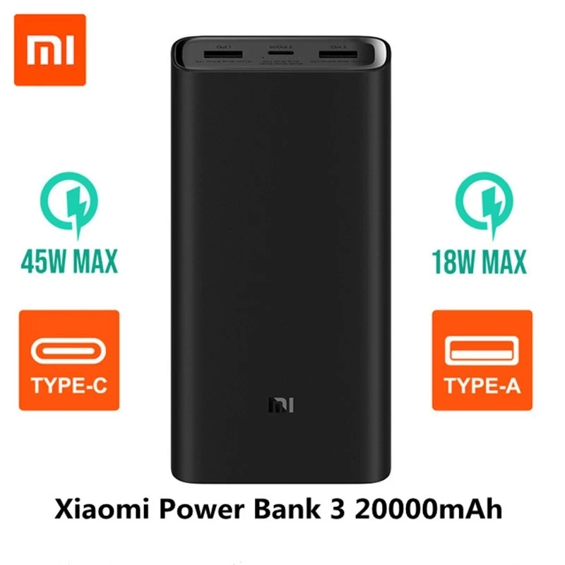 

Powerbank 20000mAh Xiaomi Power Bank 3 Mi Power Bank 20000 mAh Pro PLM07ZM with Triple USB Output USB-C 45W Two-way Quick Charge