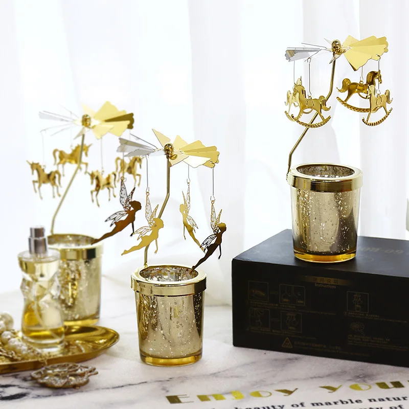 

Spinning Tealight Candle Romantic Metal Tea Light Holder Carousel Gift Home Decoration Candle Holder Wedding Centerpieces