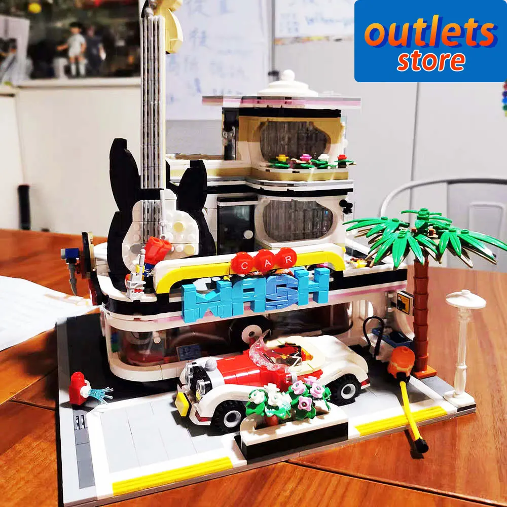 

JIESTAR 89105 Creative Expert Street View Car Wash Shop Concert Hall Moc Modular Building Block Model Brick Toys Petshop 2205PCS