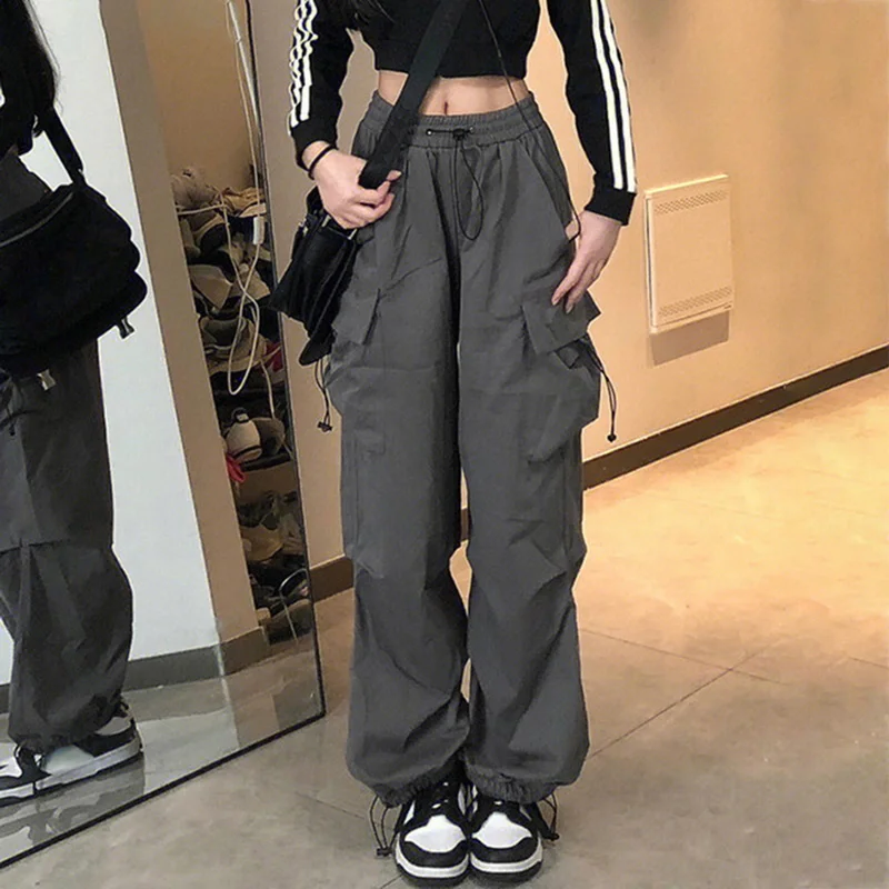 2023 Y2K Women Streetwear Wide Leg Cargo Pants Casual Baggy pant Straight with Big Pockets Jogging Trousers Vintage Female Sweat