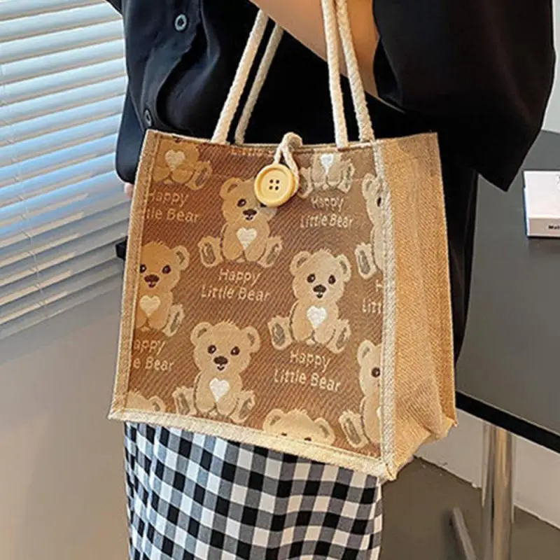 

Portable Student With Meal Bear Canvas Lunch Bag Fashionable Lunch Box Bag Lunch Box Storage Bag