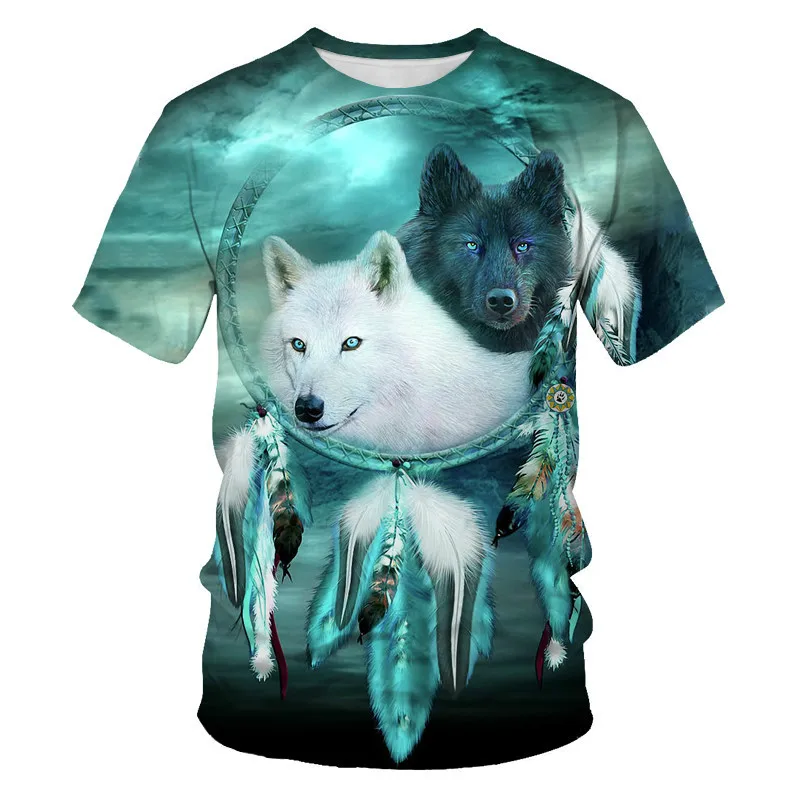 

2022Camiseta estampada en 3D para hombre y mujer, camisa suave informal, holgada, ropa deportiva de ciudad, Lobo, verano 2021