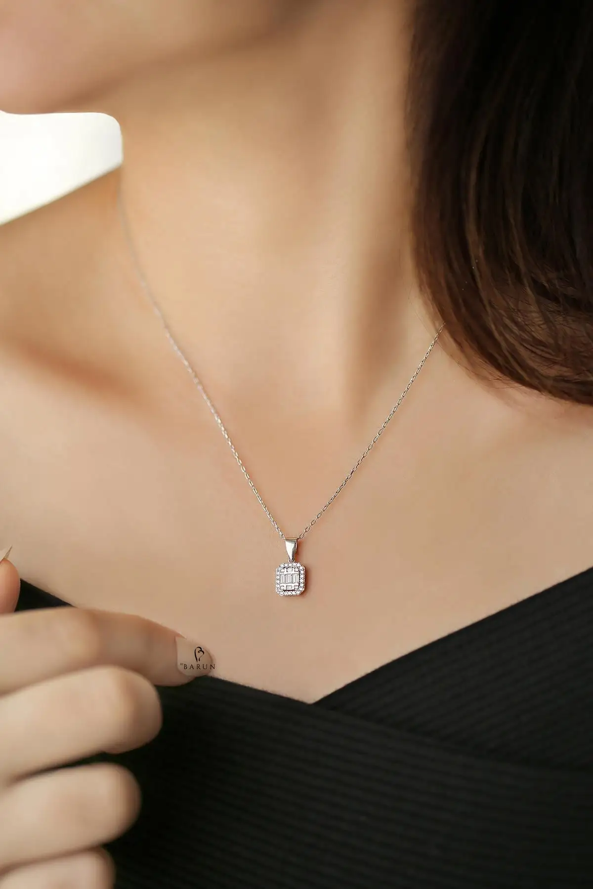 

Baguette Pendant Necklace, 925 Sterling Silver Rhodium Plated , Bridal, Wedding Jewelry,Bridesmaid Necklace,Mothers Day Gifts