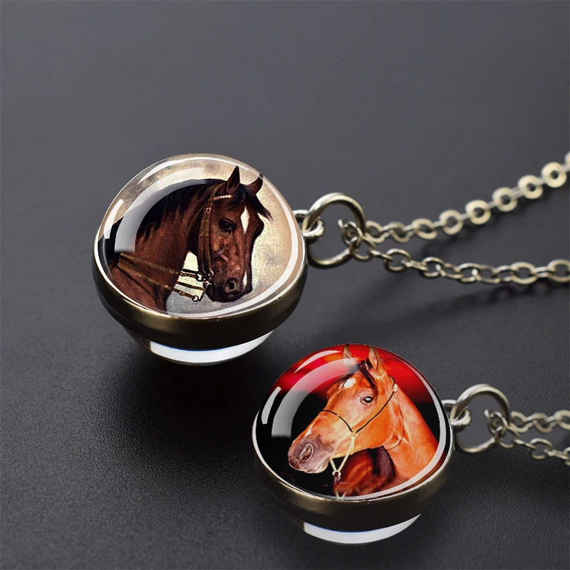 

Horse Glass Ball Necklace Crazy Horse Jewelry Double Sided Glass Pendant Animal Necklace Gifts for Men