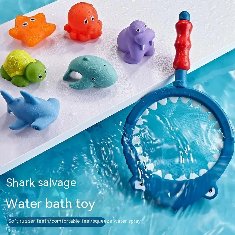 

Cross Border Baby Shower Toy Lion Sprinkler Net Fishing Fish Shark Children's Animal Pinch Joy Floating Water Playing Kids Toys