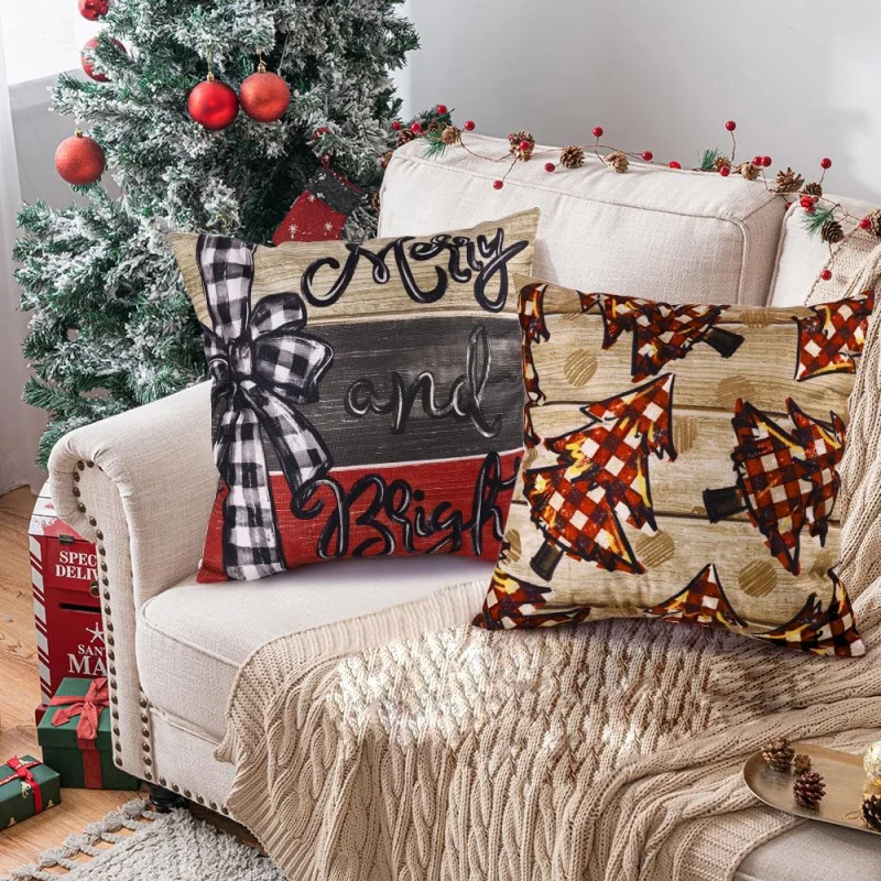 Красная рождественская елка наволочка с сеткой буйвола счастливый и яркий