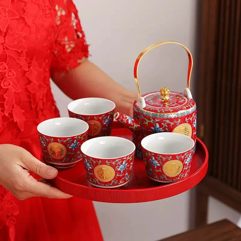 

Enamel Colored Pot Gift Wedding Tea Hand Tea Tea Tea Creative Cup Celebration Joy Set Grade Set High Tea Wedding Cup Tea Cup