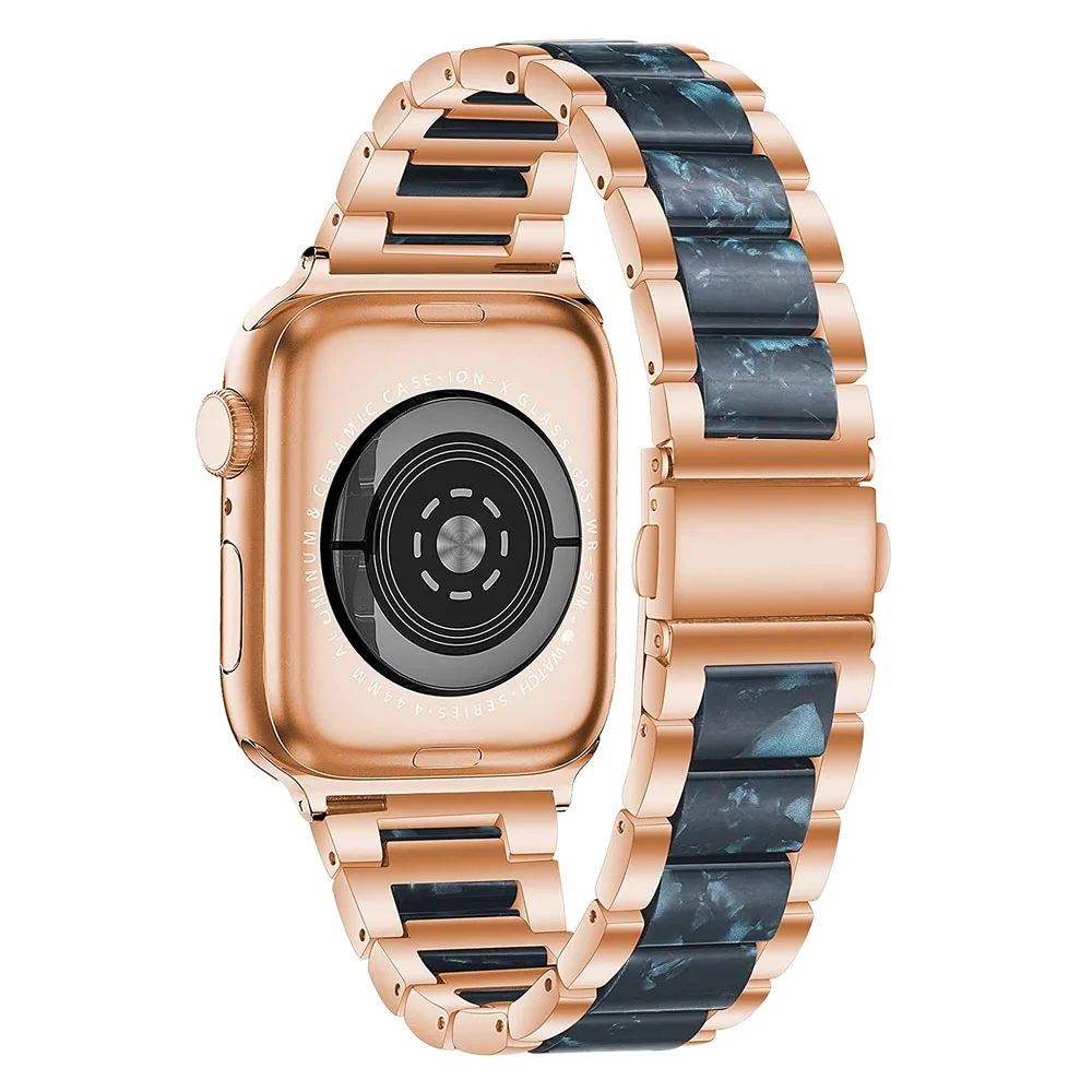 

Resin Stainless Steel Bracelet for Apple Watch Band 44mm 41mm Men Women Watchband Strap for iWatch SE Series 7 6 5 4 3 40mm 38mm
