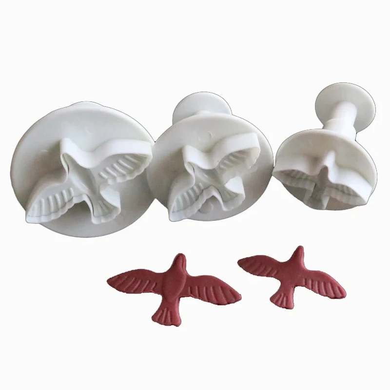 

3Pcs Birds Cake Biscuit Baking Molds Peace Dove Shaped Chocolates Printing Decorating Fondant Fudge Cookie Cutters Kitchen Tools