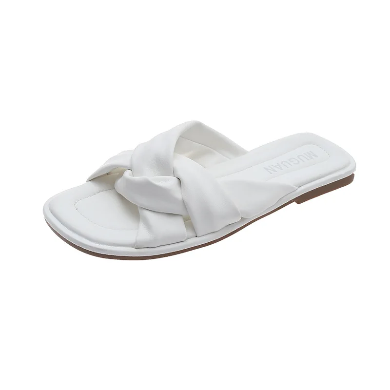 Fashion Ladies Open Toe Sandals 2022 Summer New Outer Wear Beach Slippers Square Root One Word Flat Slippers