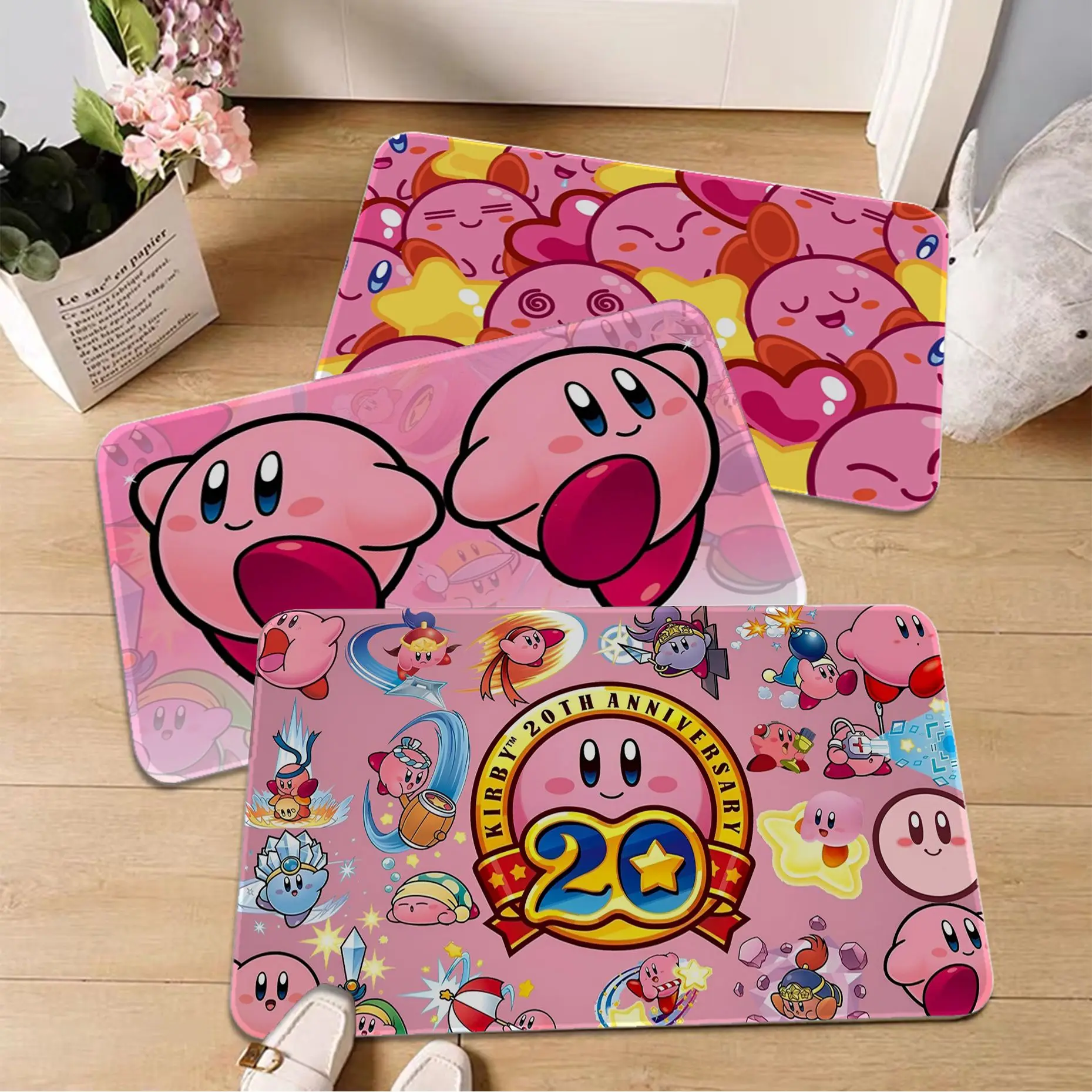 

Cute K-Kirby Door Mat Nordic Style Bedroom Living Room Doormat Home Balcony Anti-Slip Bedside Mats