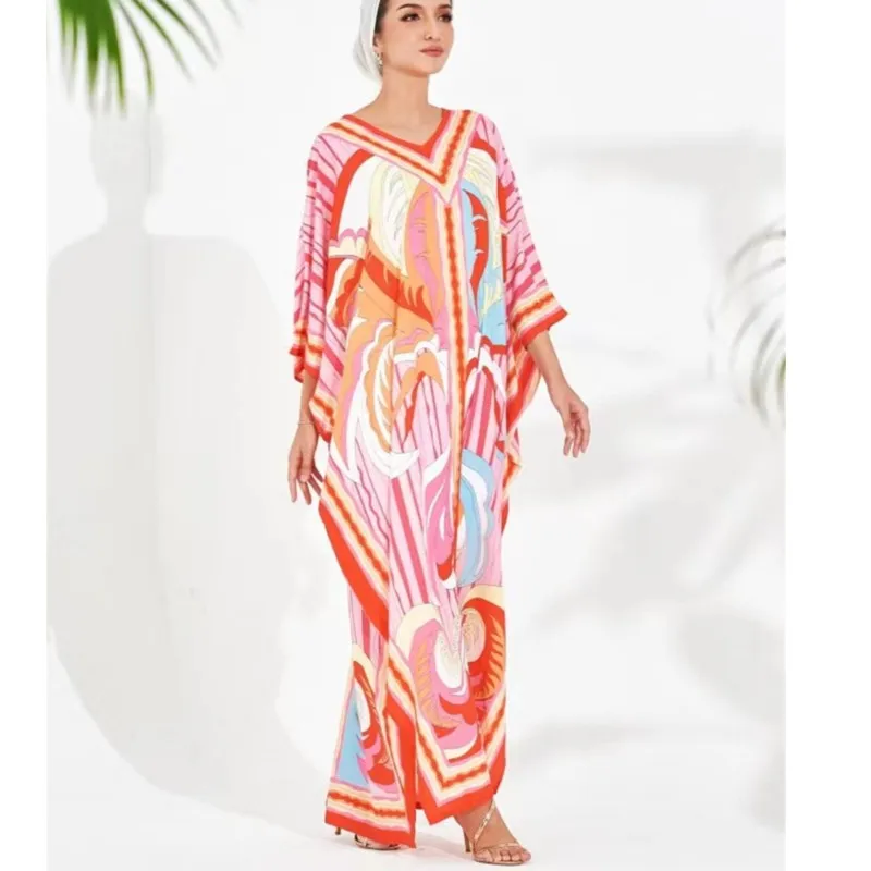 Vesitdo Feminine Middle East Indonesian Muslim Robe Fashion Print Casual Comfortable Beach Skirt Loose Temperament Elegant Dress