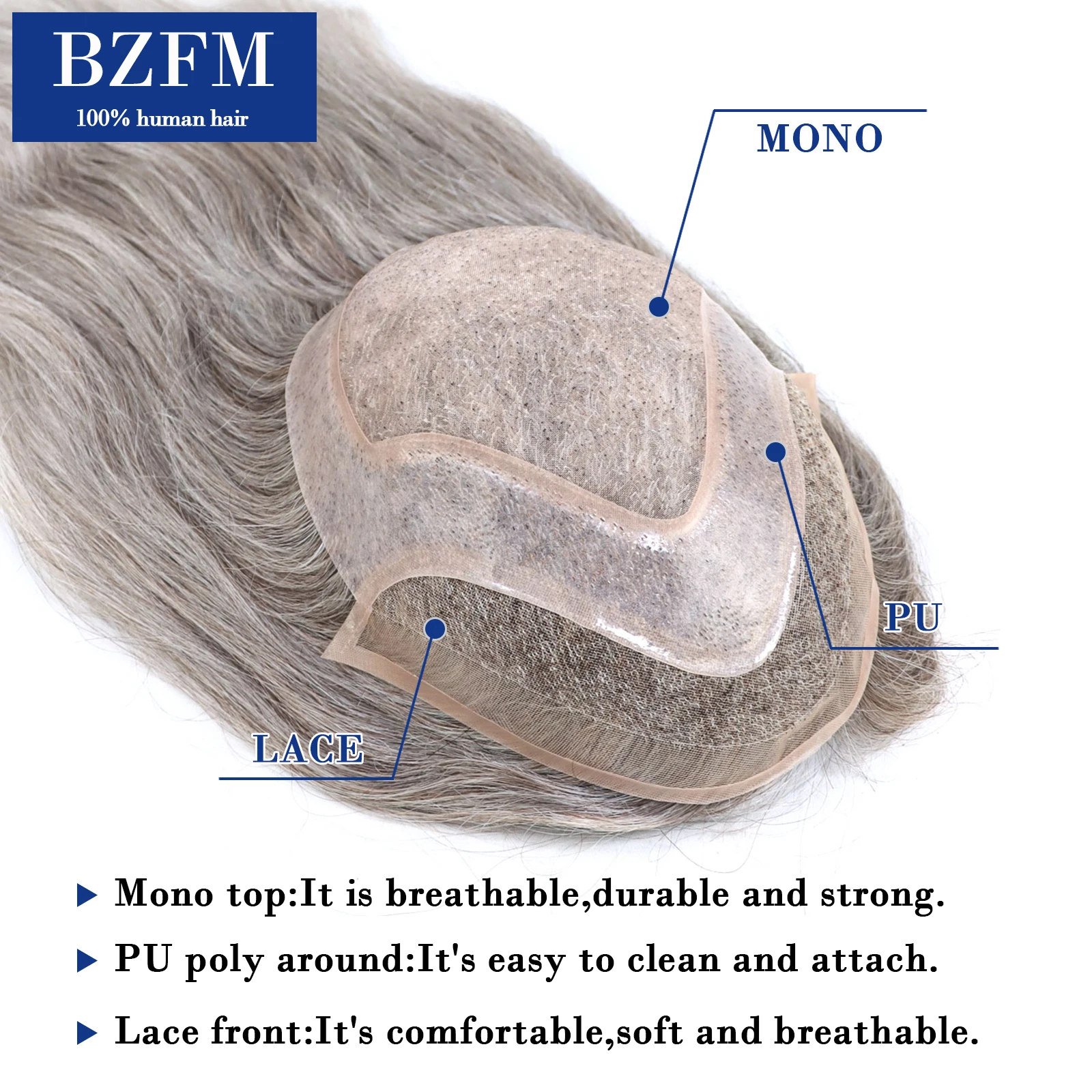 Парик мужской капиллярный моно-кружевной из ПУ кожи натуральные человеческие