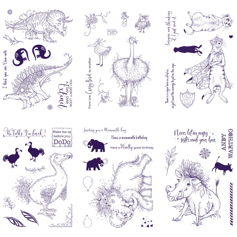 

Динозавры, прозрачные штампы, Meercat Warthog, страусиные птицы, мамонты, фотосессия, новинка 2022 X15