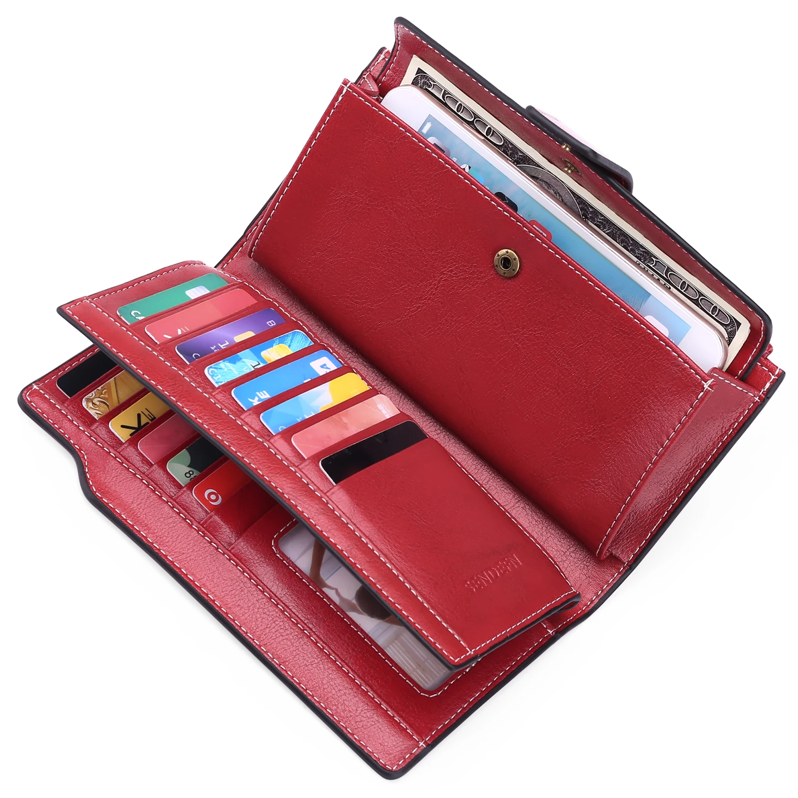 Luxury RFID Blocking Women Wallets Genuine Leather Zipper Clutch Purse Large Capacity Card Holder Female Long Clutch Purse