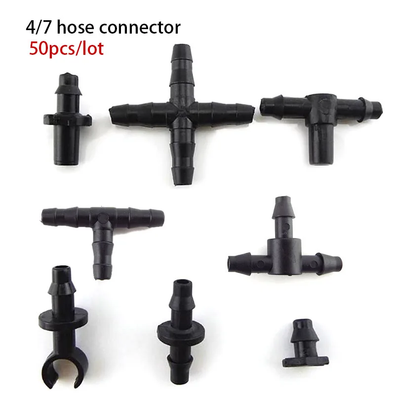 

50pcs 4/7mm Tube Tee plug Barb Connector Garden Gardening Hose Watering Drip Irrigation T Adapter Splitter Garden Water B3