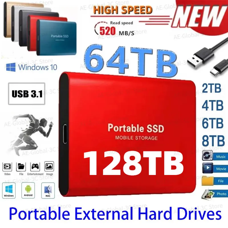 2023 Portable Disco Duro Externo USB 3.1 Type-C M.2 SSD External Hard Drive 128TB 2TB Flash Drive 8TB disco duro for Laptops