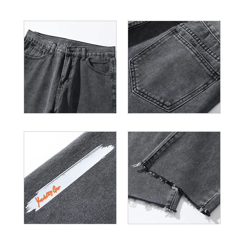 2021 Autumn New Men's Wide Leg Jeans Streetwear Fashion Straight Baggy Jeans Male Pants Cropped Trousers