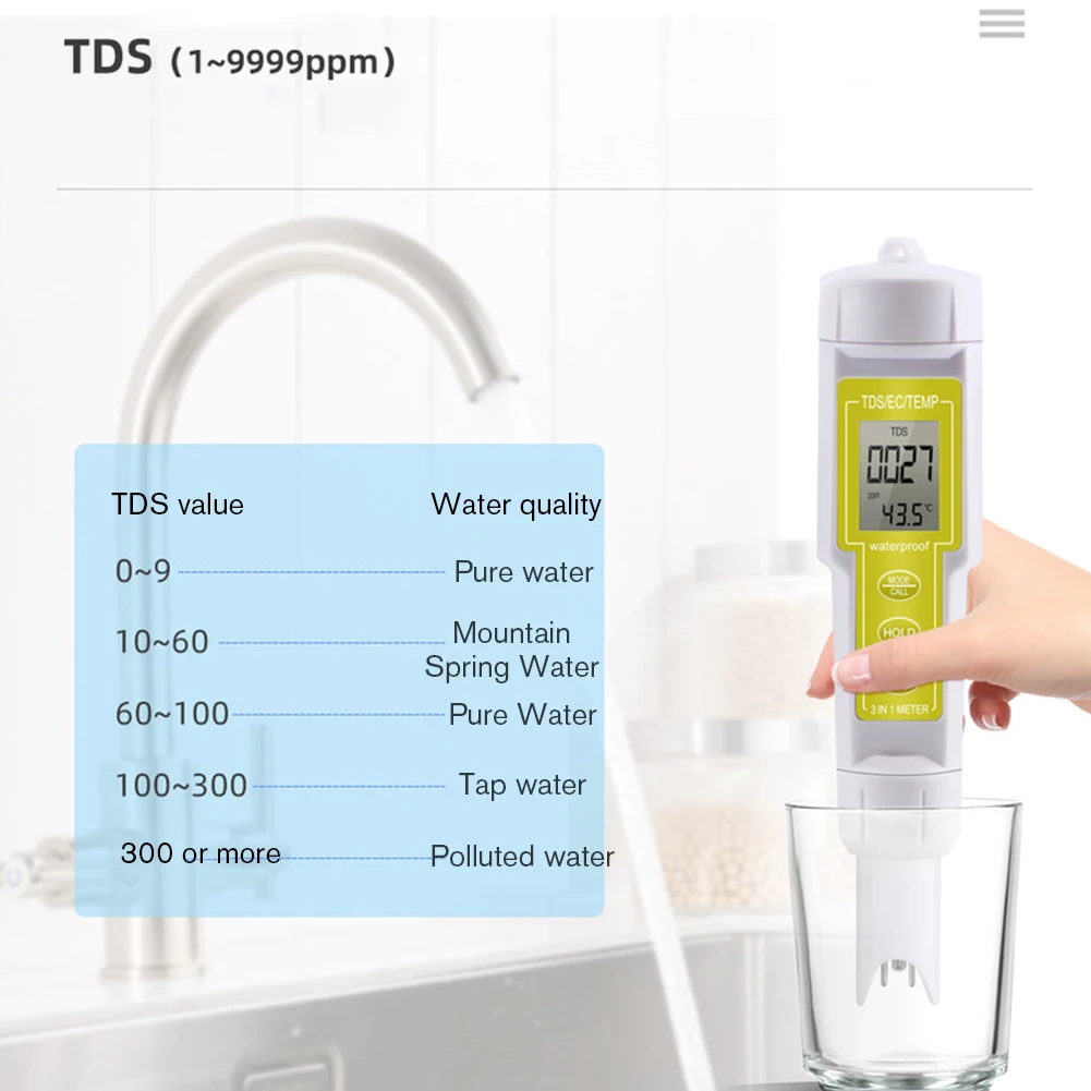 

Многофункциональный цифровой тестер для контроля качества воды TDS 0-9999 ручка для измерения температуры EC детектор растворенных твердых тел