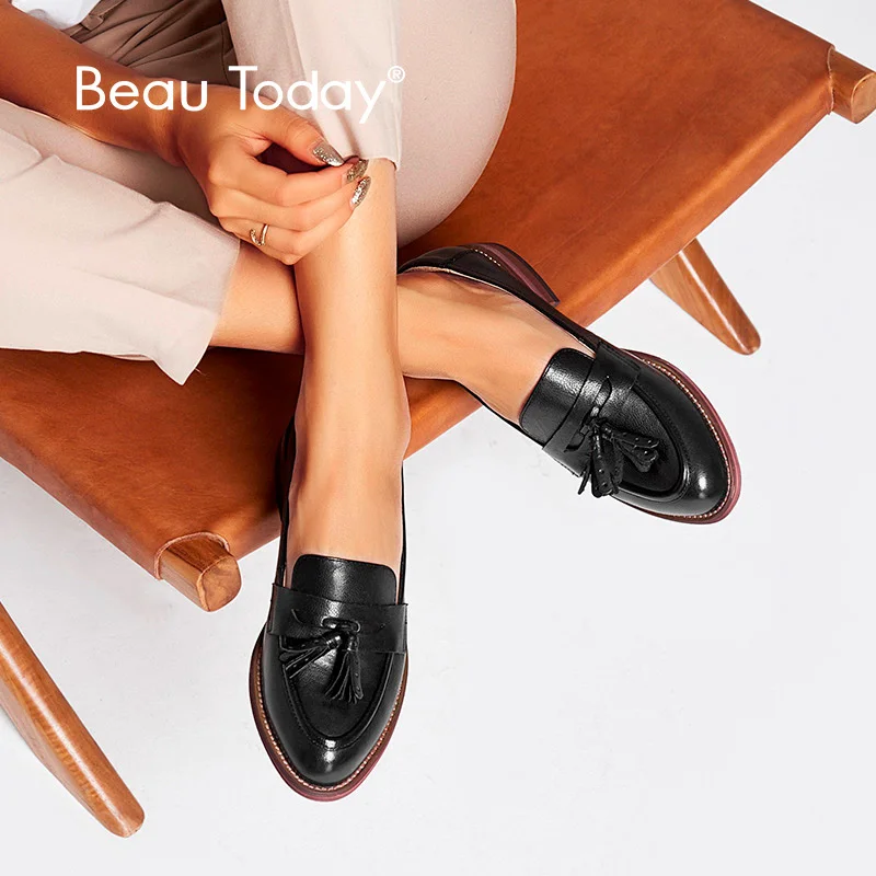 

Loafers Women Tassels Genuine Leather Slip Ons Sheepskin Pointed Toe Lady Flats Casual Shoes Handmade 27075