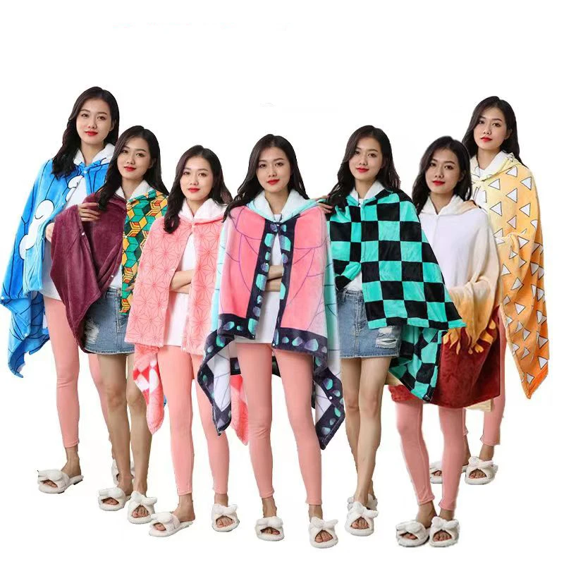 

Anime Blanket Cloak Demon Slayer Home Costume Adult Hoodie Bathrobe Nezuko Kamado Roles Playing Clothes Flannel Warm Shawl