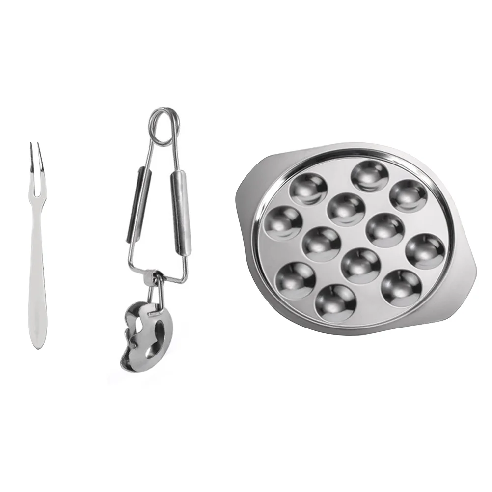 

Escargot Snail Dish Plate Tongs Baking Serving Set Steel Fork Food Shell Cooking Tray Stainless Plates Forks Snails Oyster