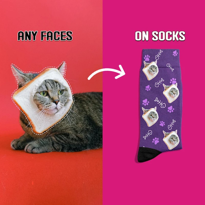 Custom Print Your Photo Pet Face Socks Personalized Socks Logo Fashion Funny Cotton DIY Design Birthday Valentine's Novelty Sock