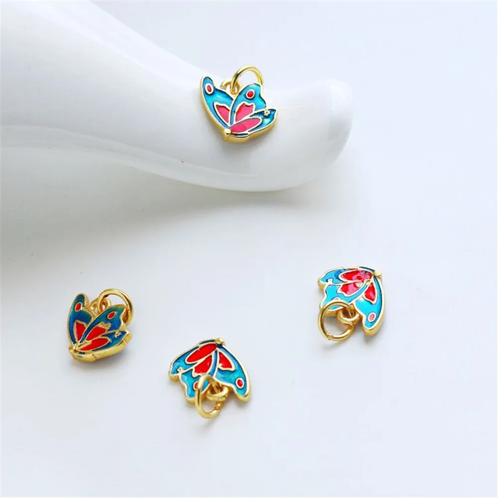 

18K gold coated dumb gold dripping oil double-sided butterfly pendant necklace link buckle diy pearl button head ornament button