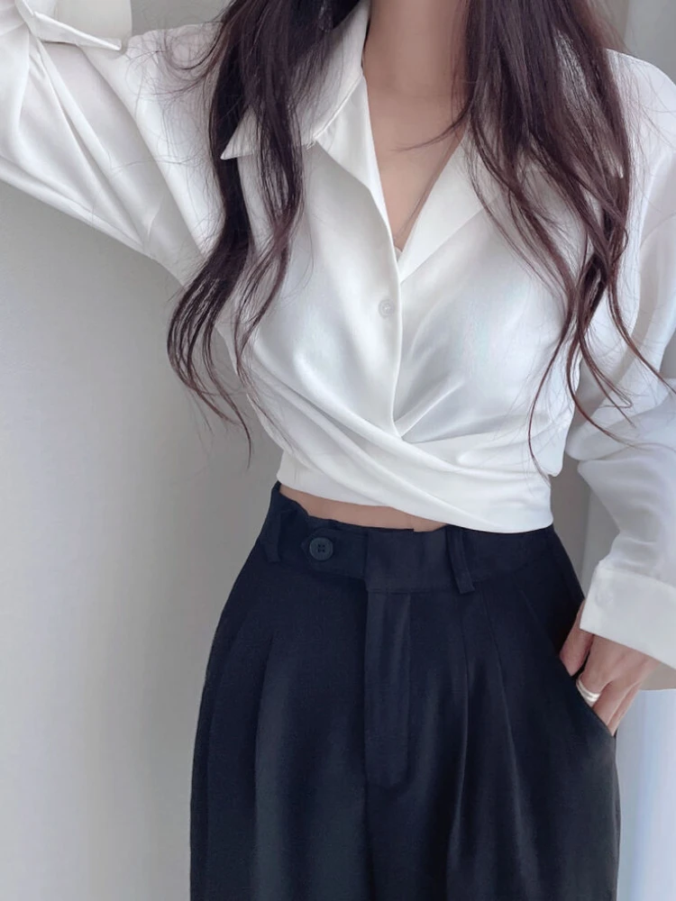 Woherb пикантные Короткие топы модная блузка женская рубашка с длинным рукавом и