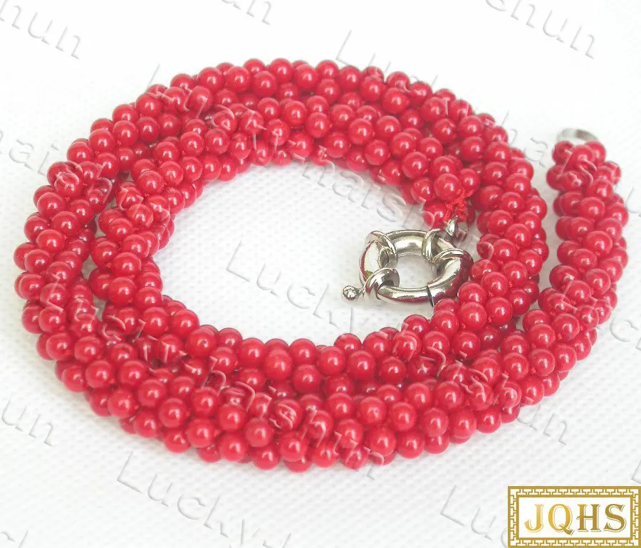 

AAA Natural 45cm Hand Woven 11mm Hand Woven Round Red Coral Necklace 18KGP Clasp C709 Necklace For Women