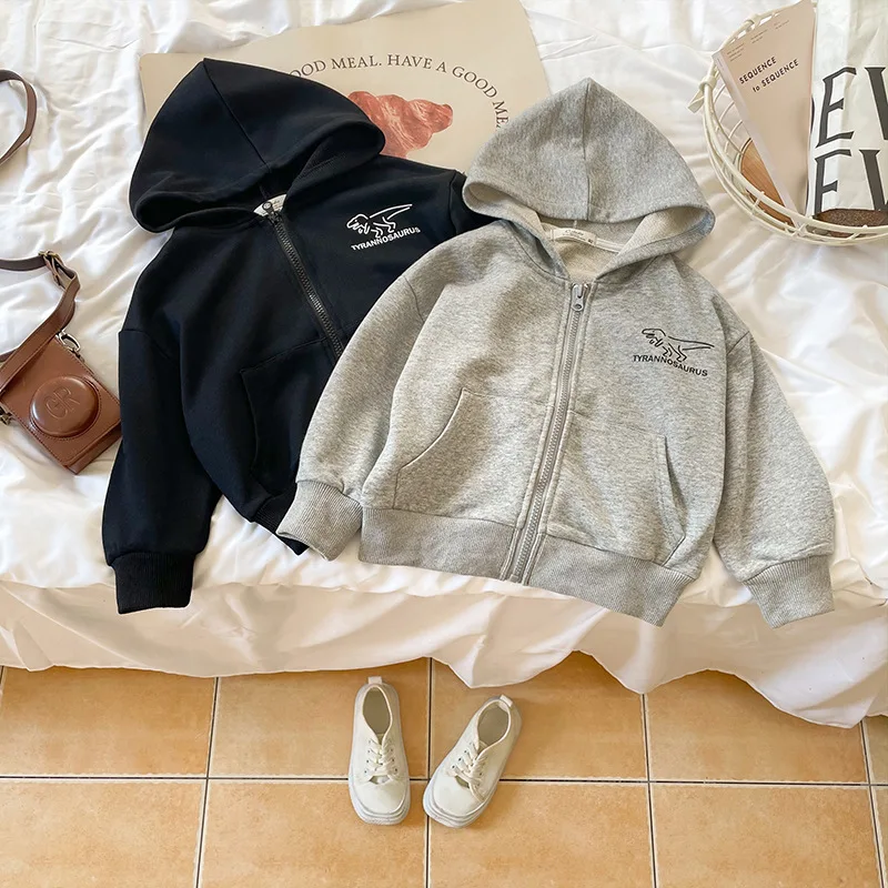 

Fashion Dinosaur Cute Spring Summer Hooded Baby Hoodies Causal Cartoon Long Sleeve Zipper Pocket Kids Sweatshirt