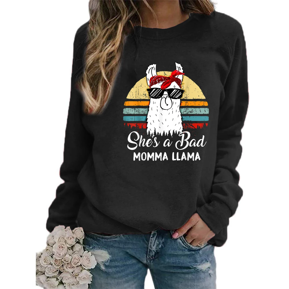 

She's A Bad Momma Llama Hoodies Alpaca Lover Llama with Sunglasses Cute Llama Pullover Hoodie Men Sweatshirts Casual Sportswears