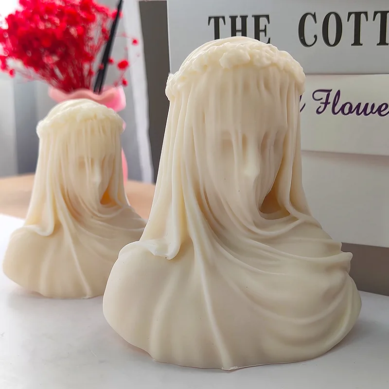 

Veiled Lady Candle Silicone Mold Female Bride Antique Bust Statue Sculpture Woman Body Silicone Mold Home decor gypsum mould
