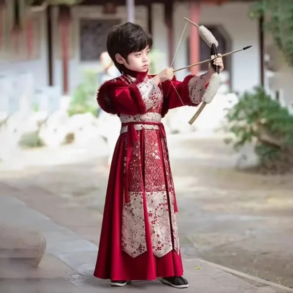 Зимний детский костюм Тан в китайском стиле Hanfu для мальчиков Vestidos плотное платье