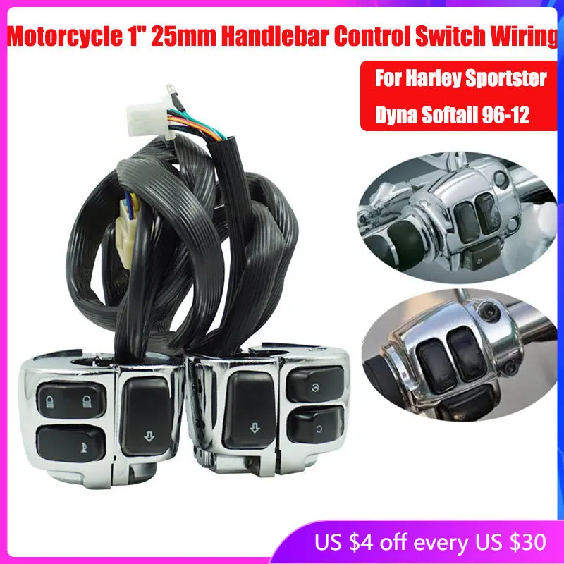 

Motorcycle 1" 25mm Handlebar Control Switch Wiring Harness Horn Turn Signal Light Switch For Harley Sportster Dyna Softail 96-12