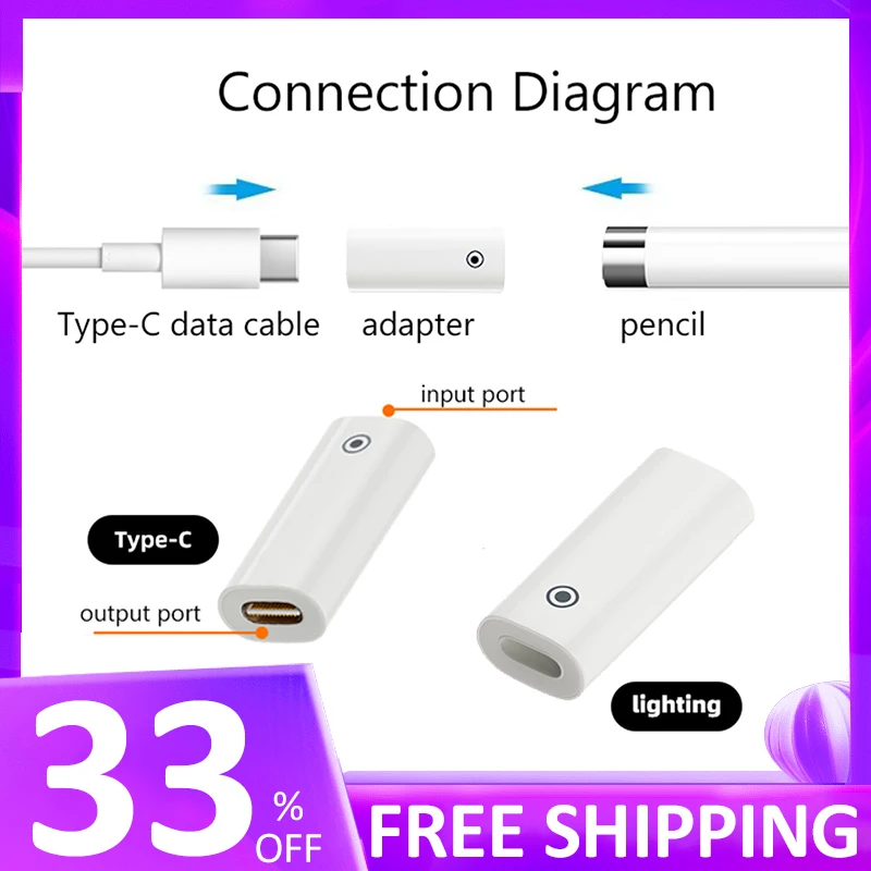 

Адаптер для Apple Pencil 1/2, адаптер с 8 контактами на USB Type-C/8 контактами, сплиттер, мини-разъем для зарядки стилуса, разъем «Мама-мама»