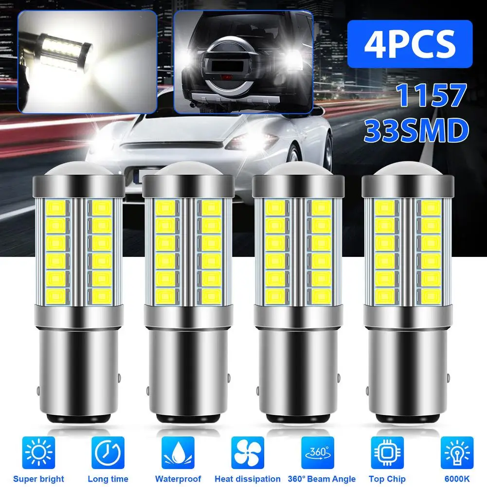 

4pcs Car Truck Rear Brake Stop Light Bulbs 360-degree Beam Angle 12v 6000k 1157 33-smd Led Parking Lamp Bulb