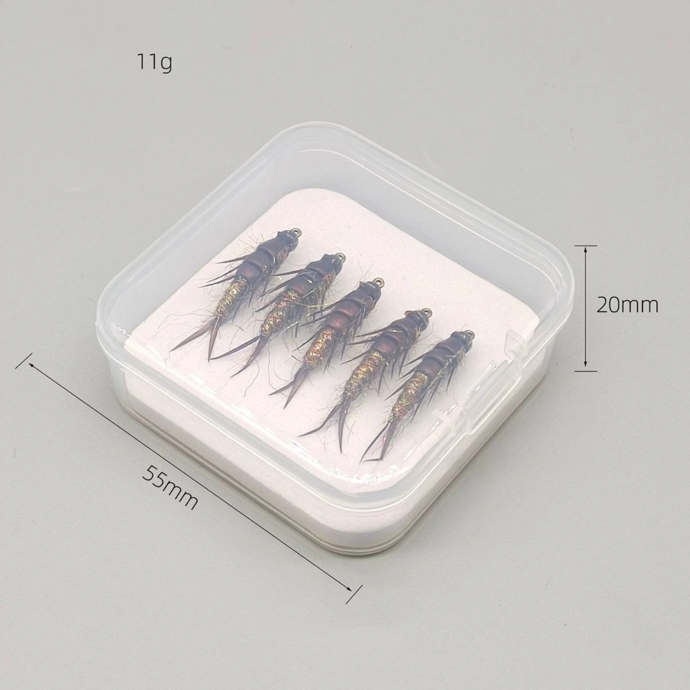 

5pcs Fly Fishing Hook Steel+feather 21.3x6.2mm Nymph Stonefly Lure Fly Bait For Trout Bass Grayling Fishing Replacement Parts