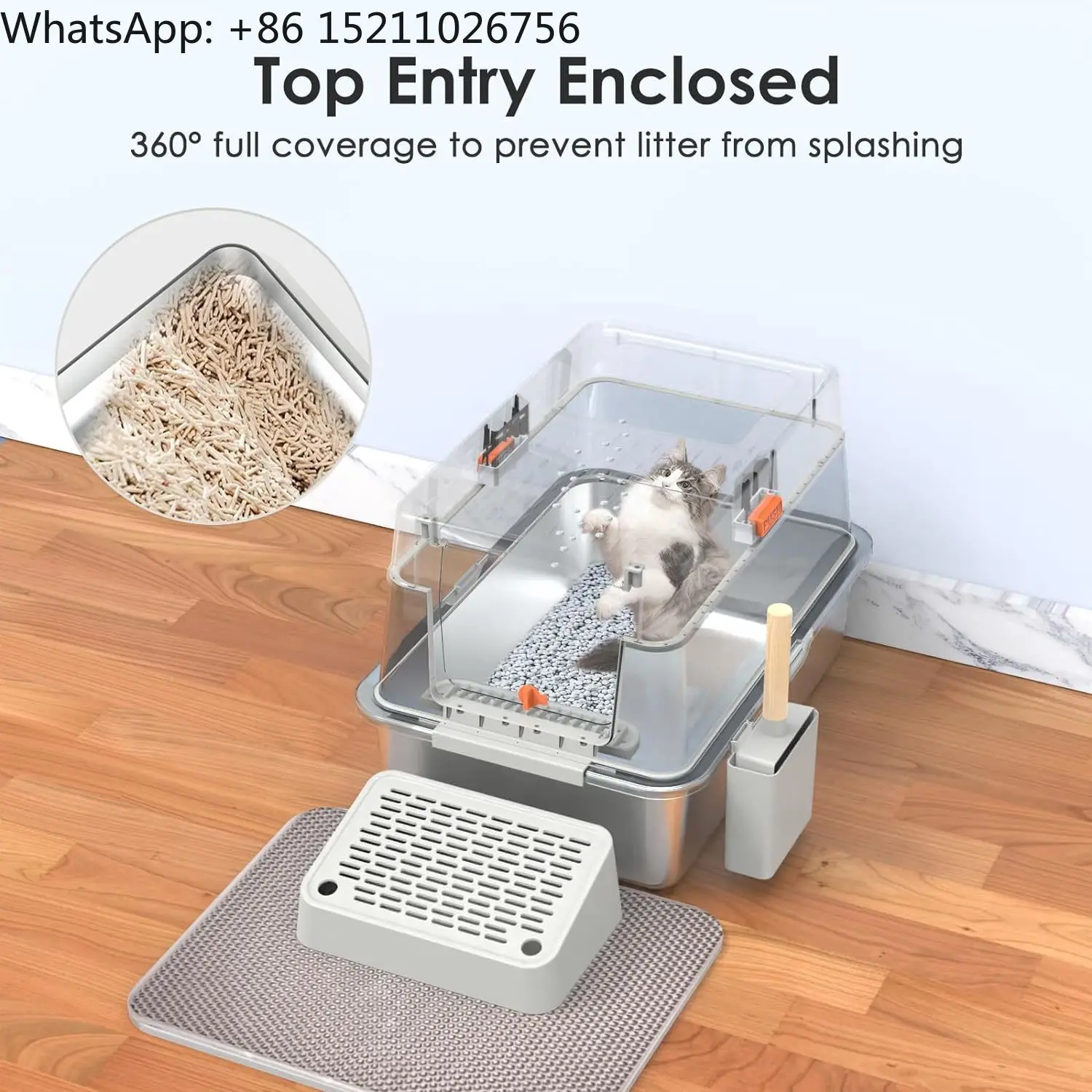 Большой верхний вход из нержавеющей стали ящик для кошачьего туалета