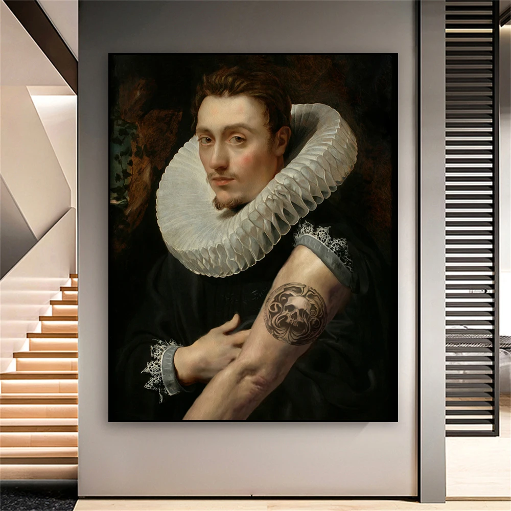 Винтажный Мужской постер в средневековом стиле, принты, эпохи Возрождения, Художественная Картина на холсте, забавная картина с татуировкой, известная Настенная картина для декора гостиной