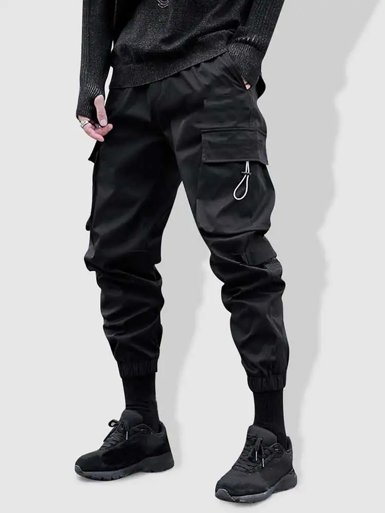 

ZAFUL Cargo Pant for Men Solid Techwear Tooling Trouser Drawstring Elastic Beam Feet Long Pants Joggers Sweatpant with Pocket